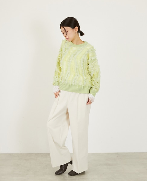 【フリンジジャガードクルーネックプルオーバー】 詳細画像 グリーン系その他 4