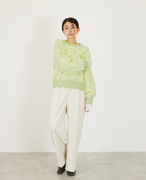 【フリンジジャガードクルーネックプルオーバー】 詳細画像 グリーン系その他 9