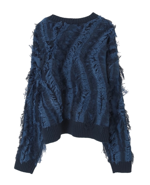 【フリンジジャガードクルーネックプルオーバー】 詳細画像 ブルー系その他 10