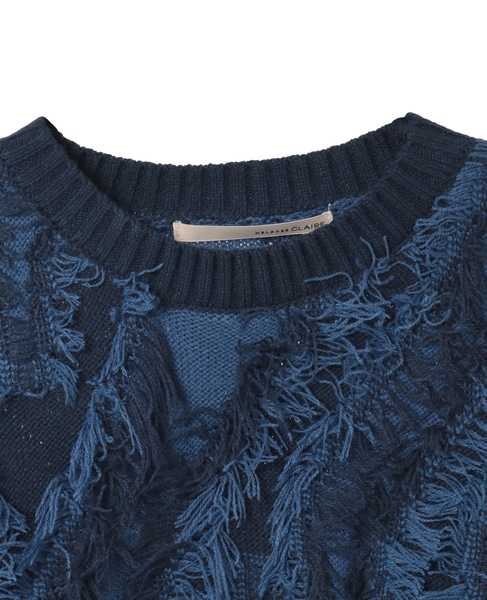 【フリンジジャガードクルーネックプルオーバー】 詳細画像 ブルー系その他 11