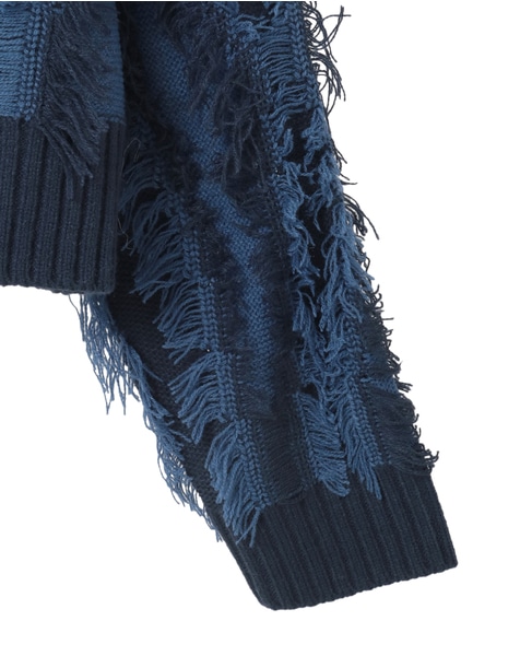 【フリンジジャガードクルーネックプルオーバー】 詳細画像 ブルー系その他 12