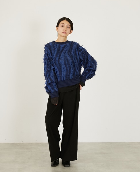 【フリンジジャガードクルーネックプルオーバー】 詳細画像 ブルー系その他 2