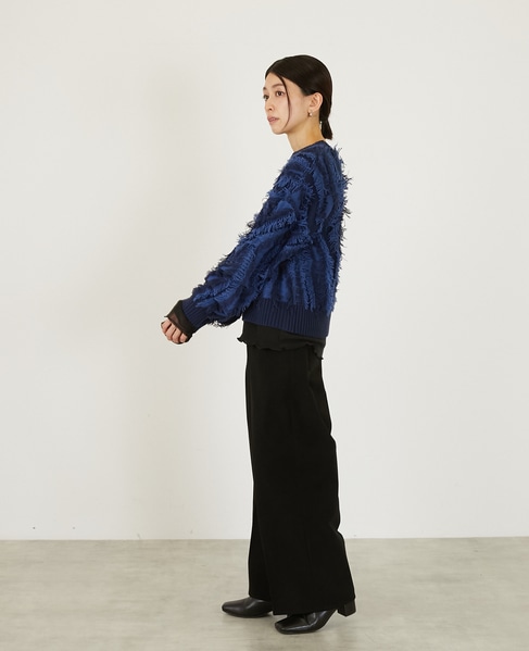 【フリンジジャガードクルーネックプルオーバー】 詳細画像 ブルー系その他 4