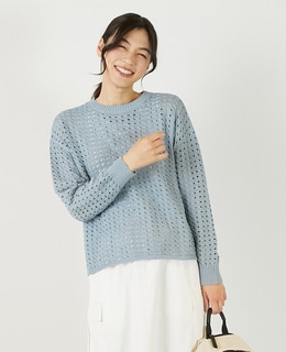 【微光沢のリリヤーンケーブル透かし柄ニット】