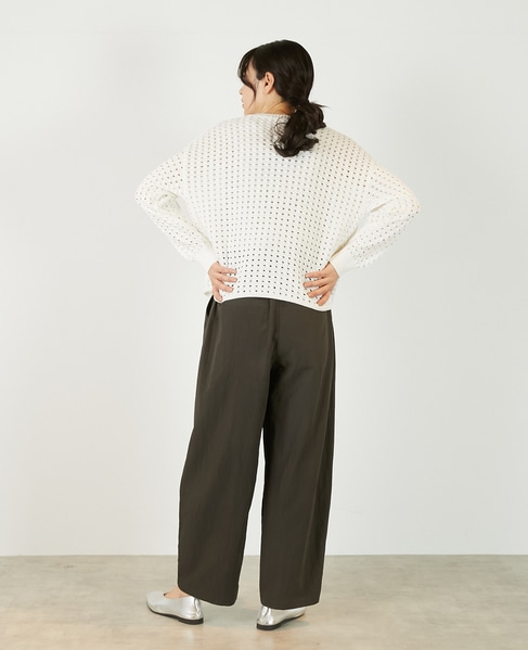 【微光沢のリリヤーンケーブル透かし柄ニット】 詳細画像 ホワイト 5