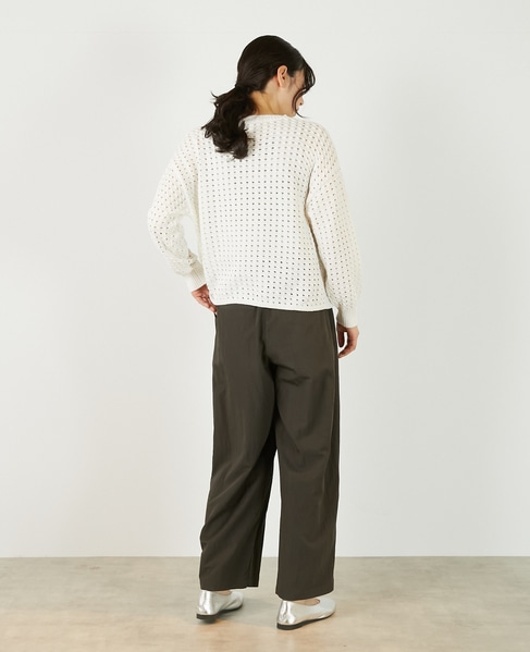 【微光沢のリリヤーンケーブル透かし柄ニット】 詳細画像 ホワイト 6