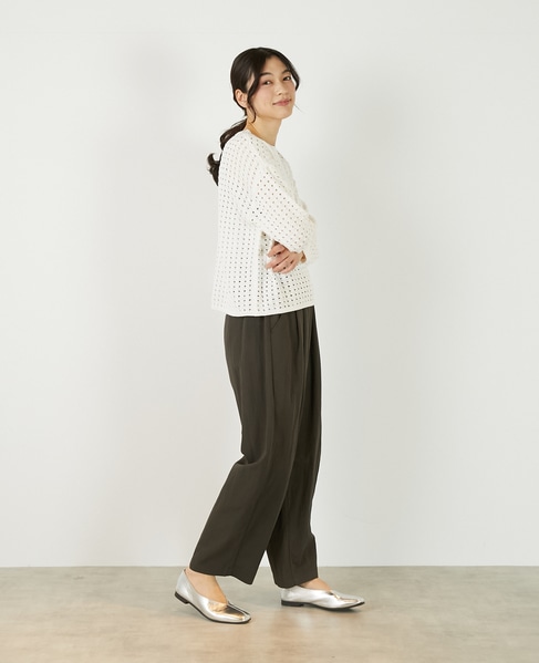 【微光沢のリリヤーンケーブル透かし柄ニット】 詳細画像 ホワイト 7