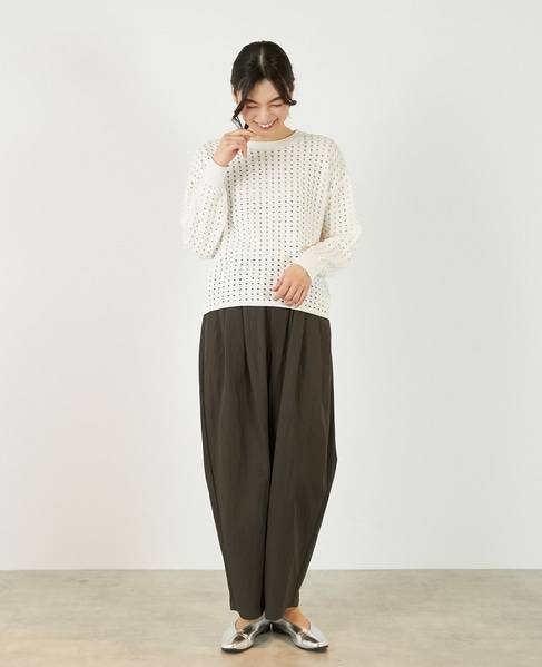 【微光沢のリリヤーンケーブル透かし柄ニット】 詳細画像 ホワイト 8