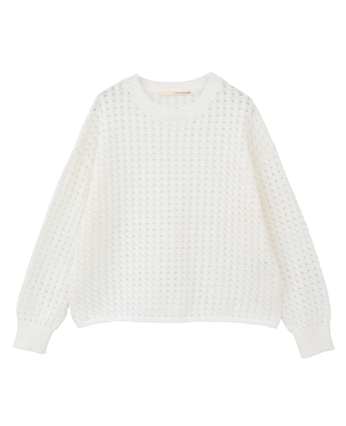 【微光沢のリリヤーンケーブル透かし柄ニット】 詳細画像 ホワイト 9
