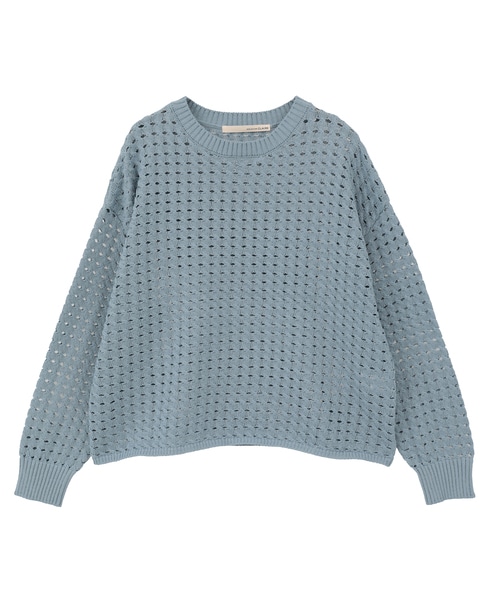 【微光沢のリリヤーンケーブル透かし柄ニット】 詳細画像 ブルー 10