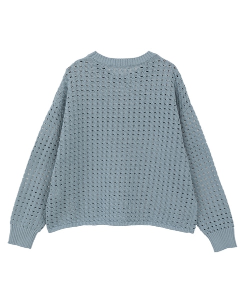 【微光沢のリリヤーンケーブル透かし柄ニット】 詳細画像 ブルー 11