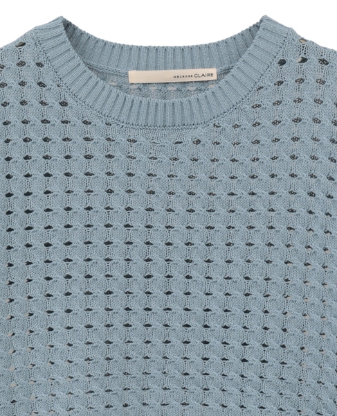 【微光沢のリリヤーンケーブル透かし柄ニット】 詳細画像 ブルー 12