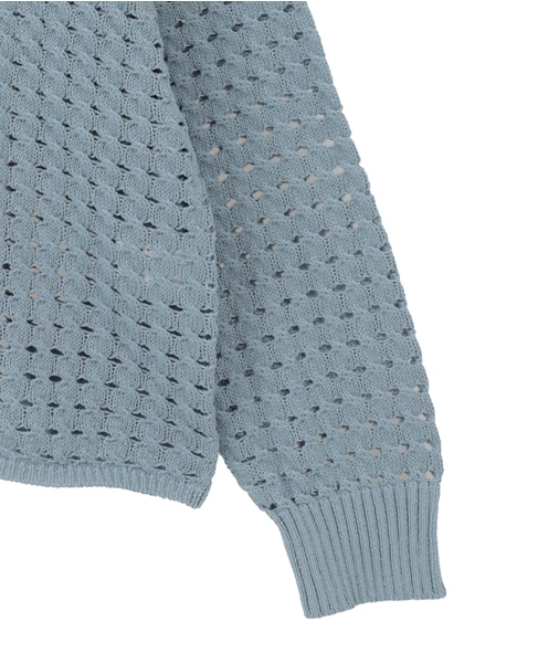 【微光沢のリリヤーンケーブル透かし柄ニット】 詳細画像 ブルー 13