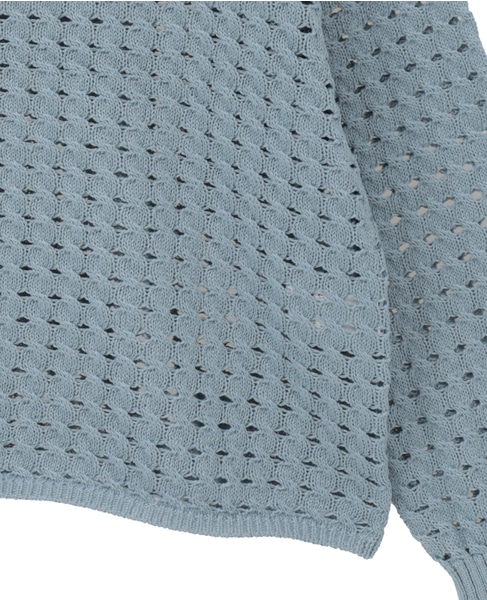 【微光沢のリリヤーンケーブル透かし柄ニット】 詳細画像 ブルー 14