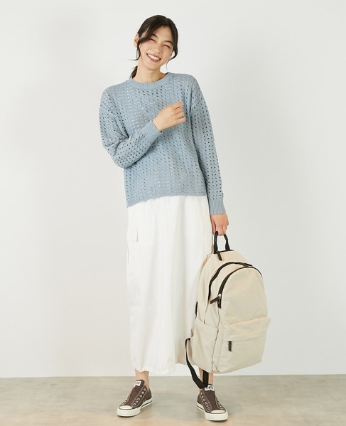 【微光沢のリリヤーンケーブル透かし柄ニット】 詳細画像 ブルー 2