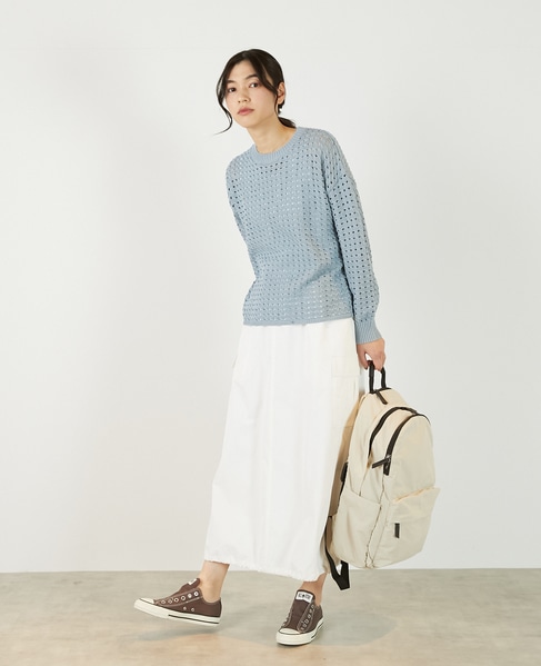 【微光沢のリリヤーンケーブル透かし柄ニット】 詳細画像 ブルー 3