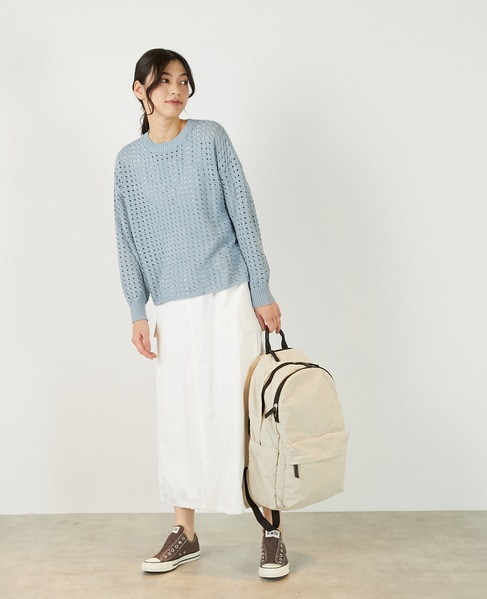 【微光沢のリリヤーンケーブル透かし柄ニット】 詳細画像 ブルー 4