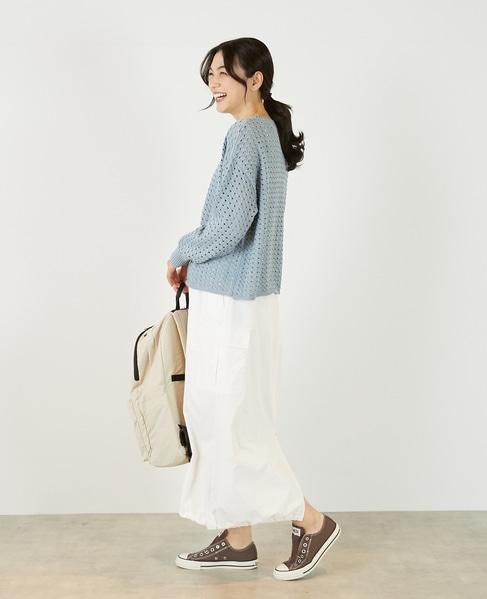 【微光沢のリリヤーンケーブル透かし柄ニット】 詳細画像 ブルー 6