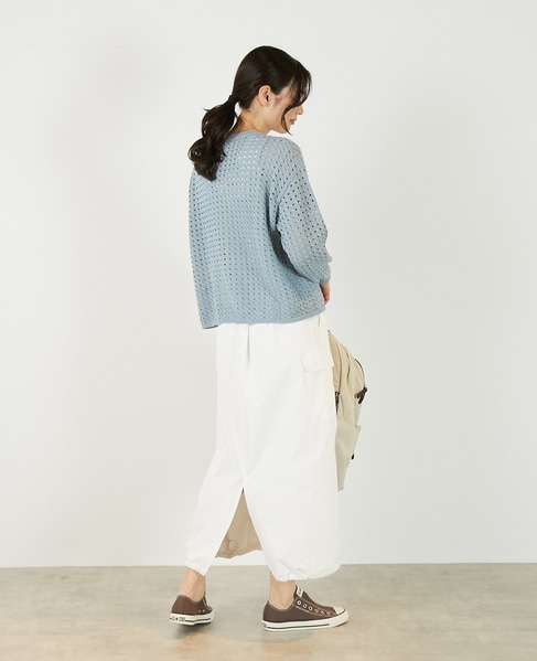 【微光沢のリリヤーンケーブル透かし柄ニット】 詳細画像 ブルー 7