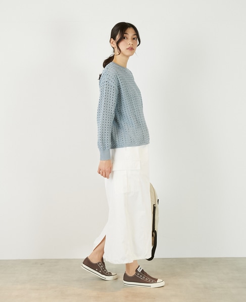 【微光沢のリリヤーンケーブル透かし柄ニット】 詳細画像 ブルー 8