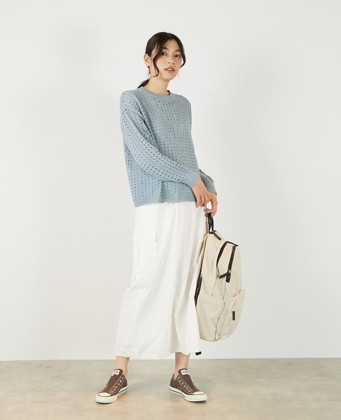 【微光沢のリリヤーンケーブル透かし柄ニット】 詳細画像 ブルー 9