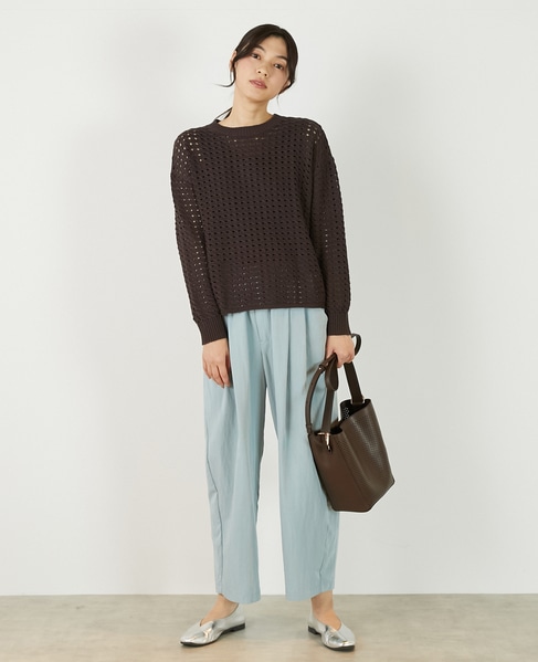 【微光沢のリリヤーンケーブル透かし柄ニット】 詳細画像 ブラウン 2