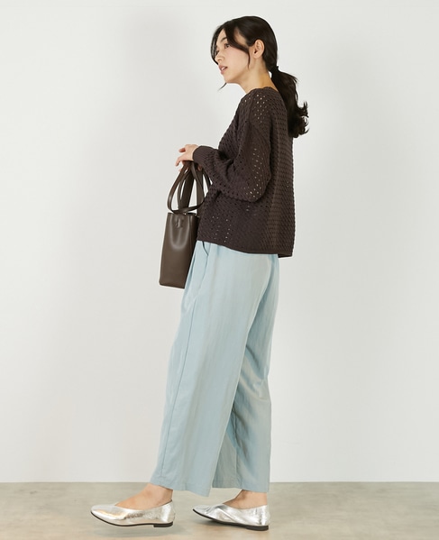 【微光沢のリリヤーンケーブル透かし柄ニット】 詳細画像 ブラウン 5