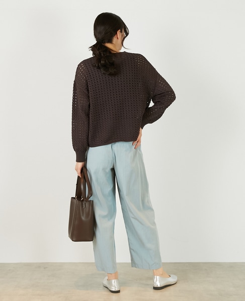 【微光沢のリリヤーンケーブル透かし柄ニット】 詳細画像 ブラウン 6