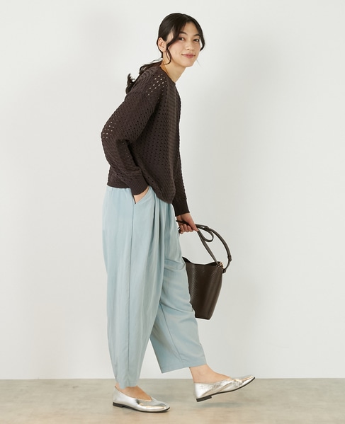 【微光沢のリリヤーンケーブル透かし柄ニット】 詳細画像 ブラウン 8