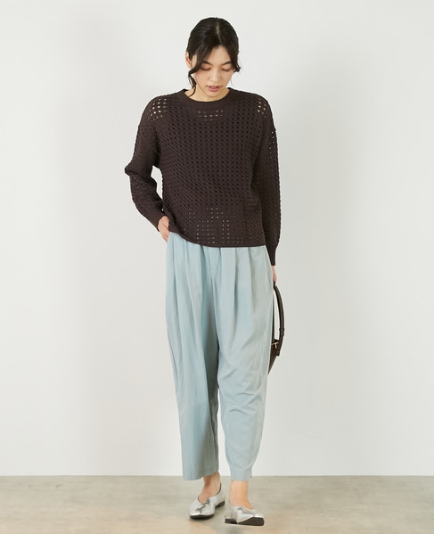 【微光沢のリリヤーンケーブル透かし柄ニット】 詳細画像 ブラウン 9