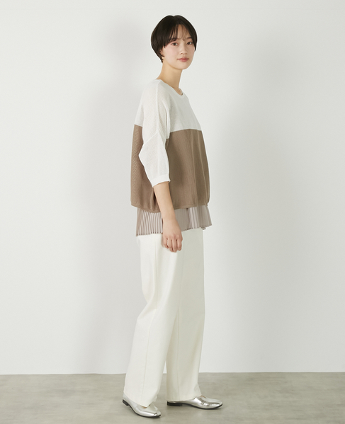 【バイカラーワイドシルエットニットプルオーバー】 詳細画像 オフホワイト 10