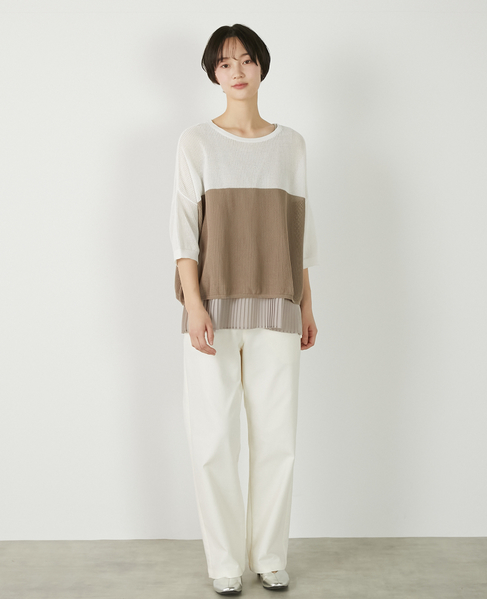 【バイカラーワイドシルエットニットプルオーバー】 詳細画像 オフホワイト 11