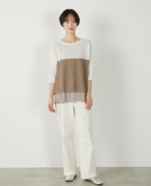 【バイカラーワイドシルエットニットプルオーバー】 詳細画像 オフホワイト 3