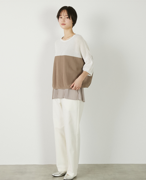 【バイカラーワイドシルエットニットプルオーバー】 詳細画像 オフホワイト 4