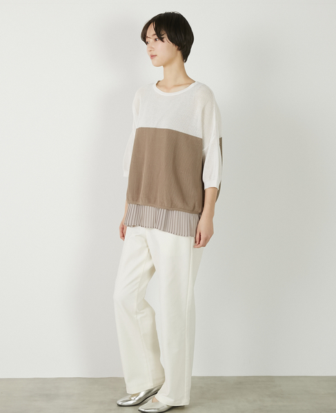 【バイカラーワイドシルエットニットプルオーバー】 詳細画像 オフホワイト 5