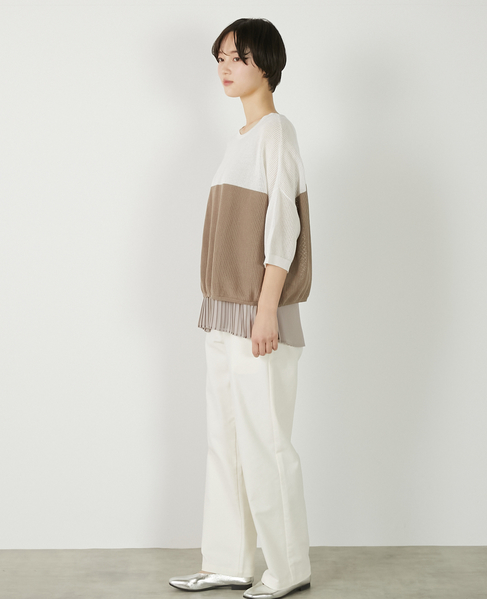 【バイカラーワイドシルエットニットプルオーバー】 詳細画像 オフホワイト 6