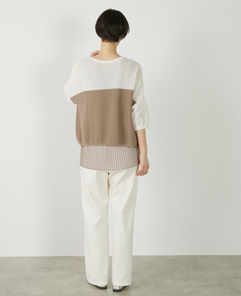 【バイカラーワイドシルエットニットプルオーバー】 詳細画像 オフホワイト 7