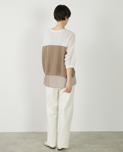 【バイカラーワイドシルエットニットプルオーバー】 詳細画像 オフホワイト 8