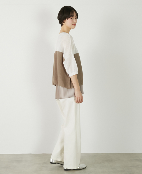 【バイカラーワイドシルエットニットプルオーバー】 詳細画像 オフホワイト 9