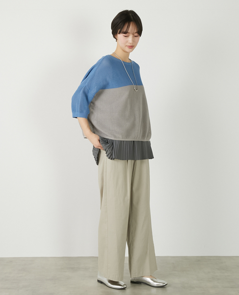 【バイカラーワイドシルエットニットプルオーバー】 詳細画像 ブルー 10
