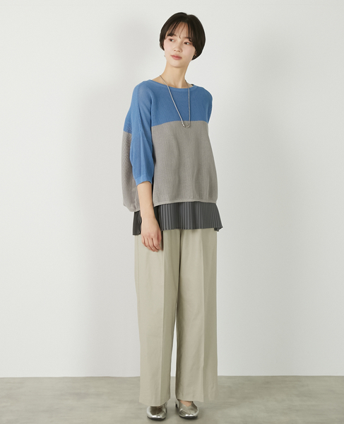 【バイカラーワイドシルエットニットプルオーバー】 詳細画像 ブルー 11