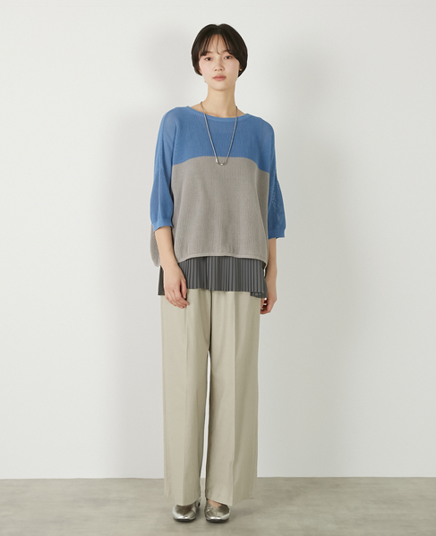 【バイカラーワイドシルエットニットプルオーバー】 詳細画像 ブルー 3