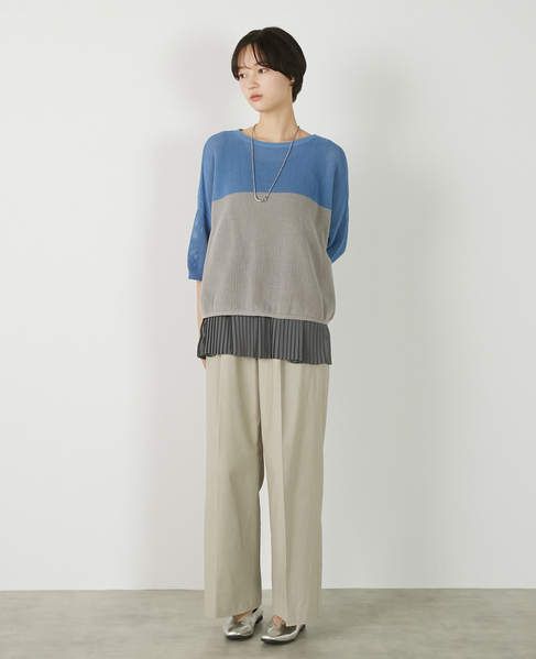 【バイカラーワイドシルエットニットプルオーバー】 詳細画像 ブルー 4