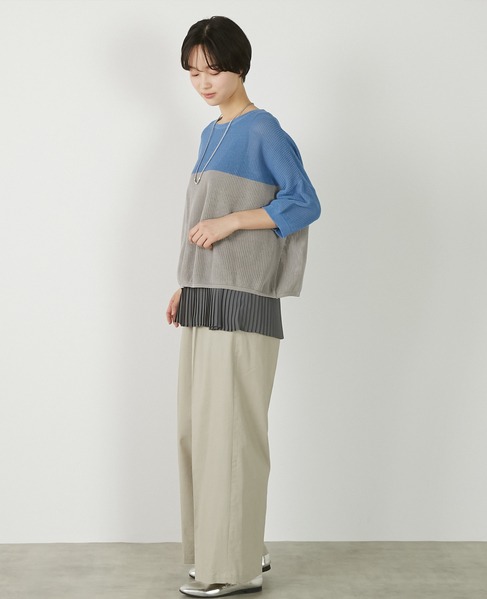 【バイカラーワイドシルエットニットプルオーバー】 詳細画像 ブルー 5