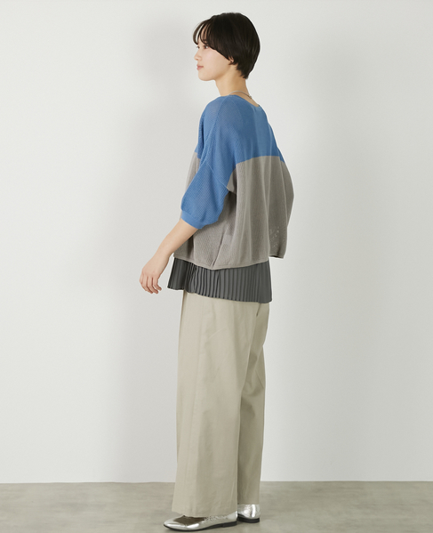 【バイカラーワイドシルエットニットプルオーバー】 詳細画像 ブルー 6