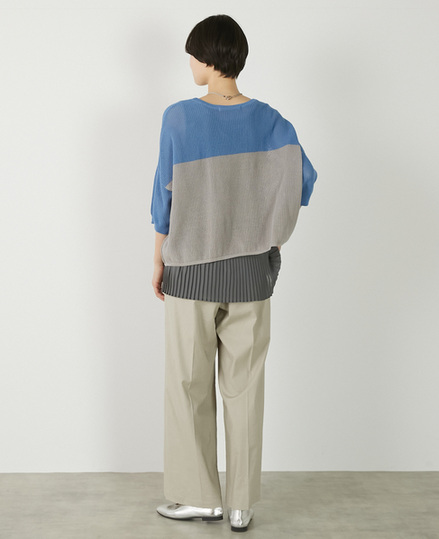 【バイカラーワイドシルエットニットプルオーバー】 詳細画像 ブルー 7