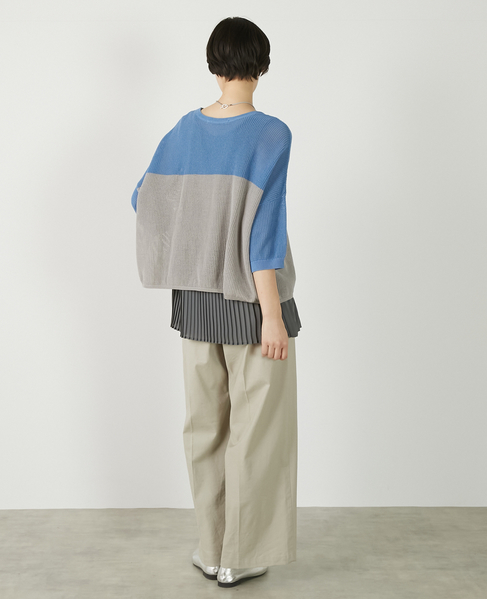 【バイカラーワイドシルエットニットプルオーバー】 詳細画像 ブルー 8