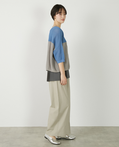【バイカラーワイドシルエットニットプルオーバー】 詳細画像 ブルー 9