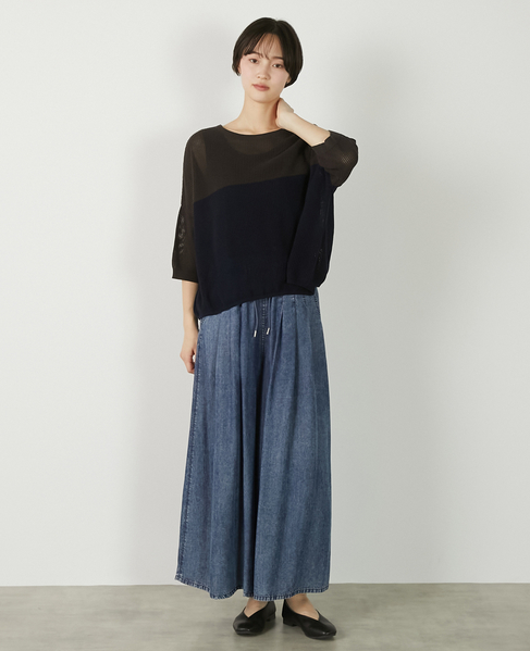 【バイカラーワイドシルエットニットプルオーバー】 詳細画像 ダークブラウン 10