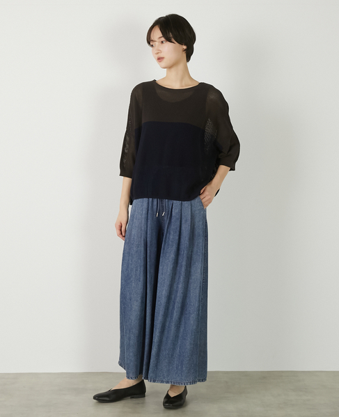 【バイカラーワイドシルエットニットプルオーバー】 詳細画像 ダークブラウン 2